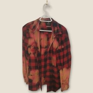 Windriver Reverse  Tie Dyed Plaid Button-Up Long Sleeve Shirt, Size XXL